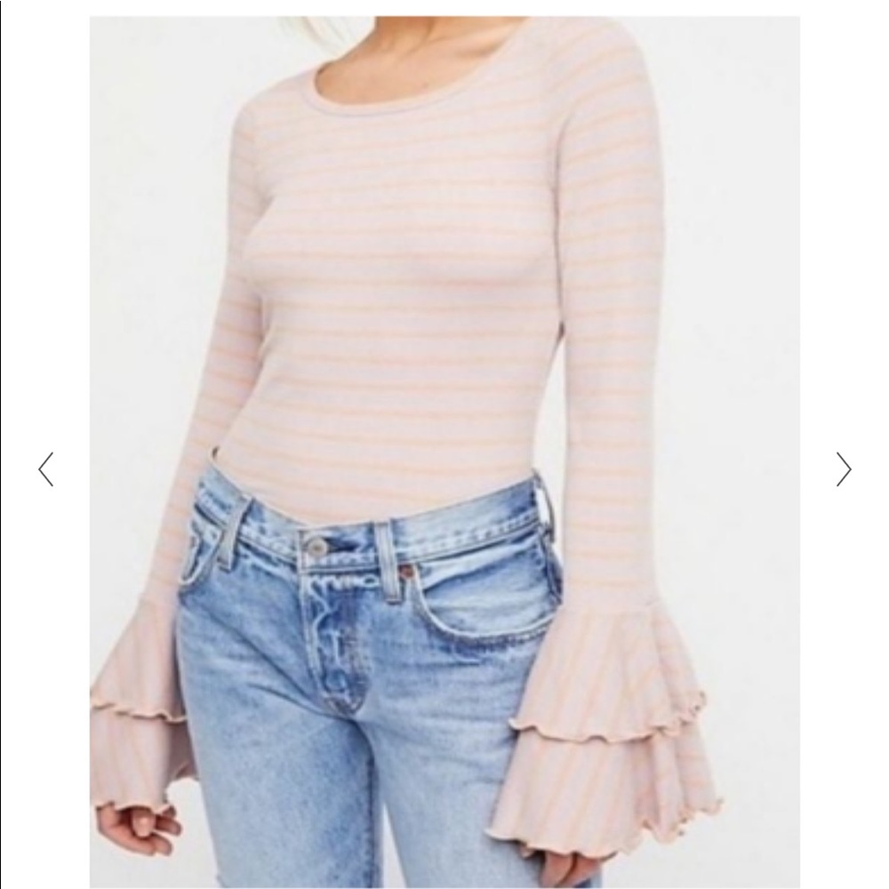 We The Free Striped Ruffle Sleeve Top